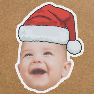 Custom Baby Face Photo Santa Hat Christmas Sticker