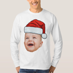 Custom Baby Face Photo Santa Hat Christmas T-Shirt