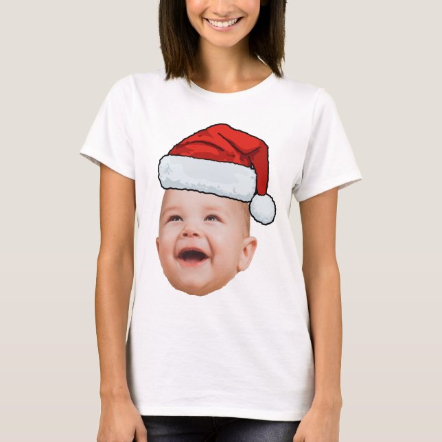 Custom Baby Face Photo Santa Hat Christmas T-Shirt (Front)