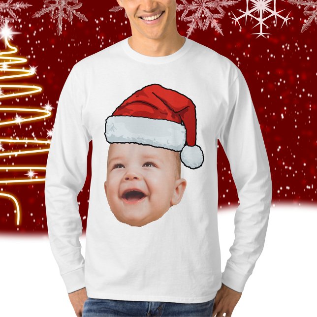 Custom Baby Face Photo Santa Hat Christmas T-Shirt (Creator Uploaded)