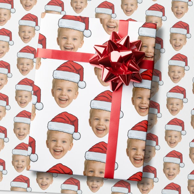 Custom Baby Face Photo Santa Hat Christmas Wrapping Paper (Creator Uploaded)