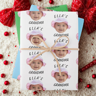 Custom Baby Face Photo Text Grandma Wrapping Paper Sheets
