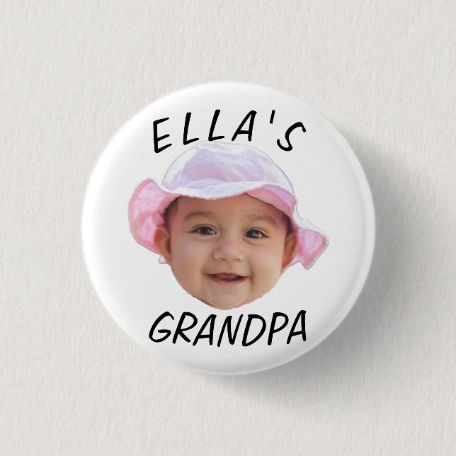 Custom Baby Face Photo Text Grandpa Button (Front)