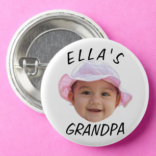 Custom Baby Face Photo Text Grandpa Button