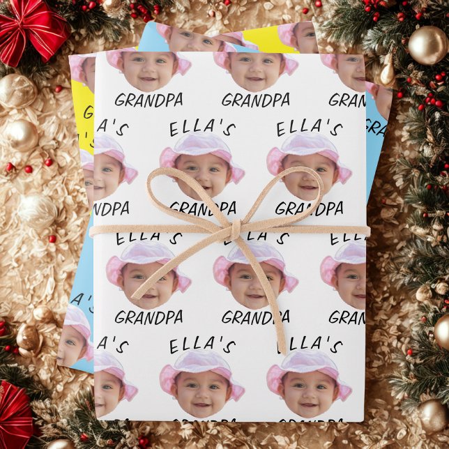 Custom Baby Face Photo Text Grandpa Wrapping Paper Sheets (Creator Uploaded)