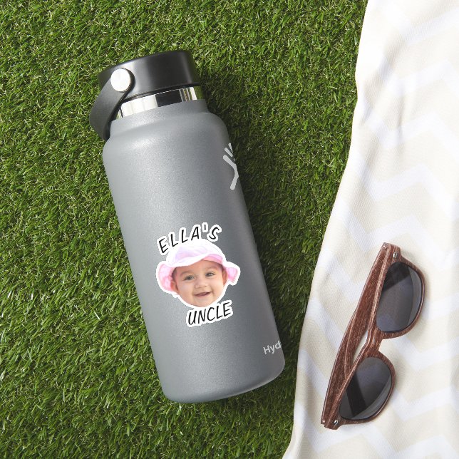 Custom Baby Face Photo Text New Uncle Sticker (HydroFlask Insitu)
