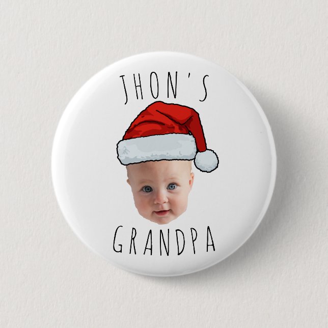 Custom Baby Face Santa Hat Christmas Photo Button (Front)