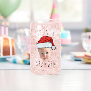 Custom Baby Face Santa Hat Christmas Photo Can Glass