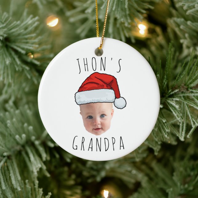Custom Baby Face Santa Hat Christmas Photo Ceramic Ornament (Tree)