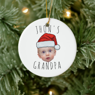 Custom Baby Face Santa Hat Christmas Photo Ceramic Ornament