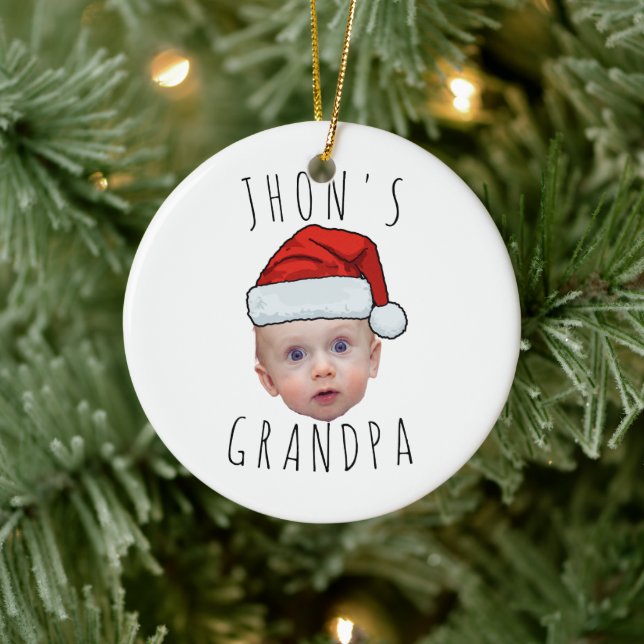 Custom Baby Face Santa Hat Christmas Photo Ceramic Ornament (Tree)