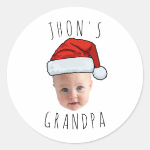 Custom Baby Face Santa Hat Christmas Photo Classic Round Sticker