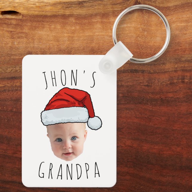 Custom Baby Face Santa Hat Christmas Photo Keychain (Back)