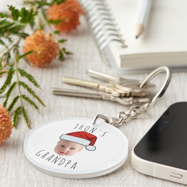 Custom Baby Face Santa Hat Christmas Photo Keychain (Front Right)
