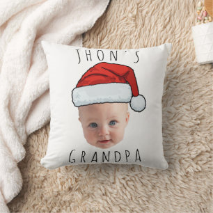 Custom Baby Face Santa Hat Christmas Photo Throw Pillow