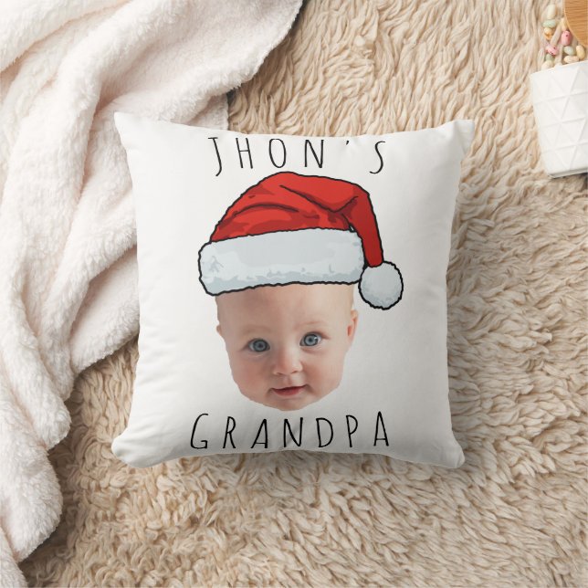 Custom Baby Face Santa Hat Christmas Photo Throw Pillow (Blanket)