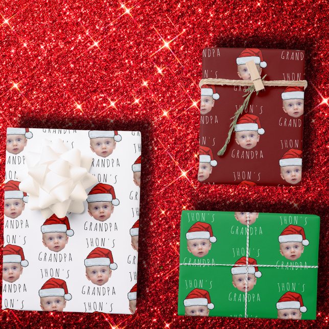 Custom Baby Face Santa Hat Christmas Photo Wrapping Paper Sheets (Creator Uploaded)