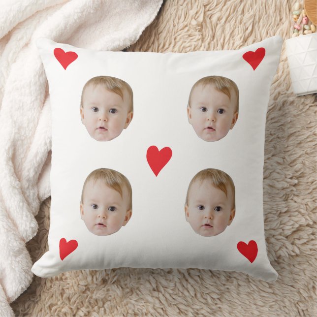 Custom Baby Face With Hearts Throw Pillow (Blanket)