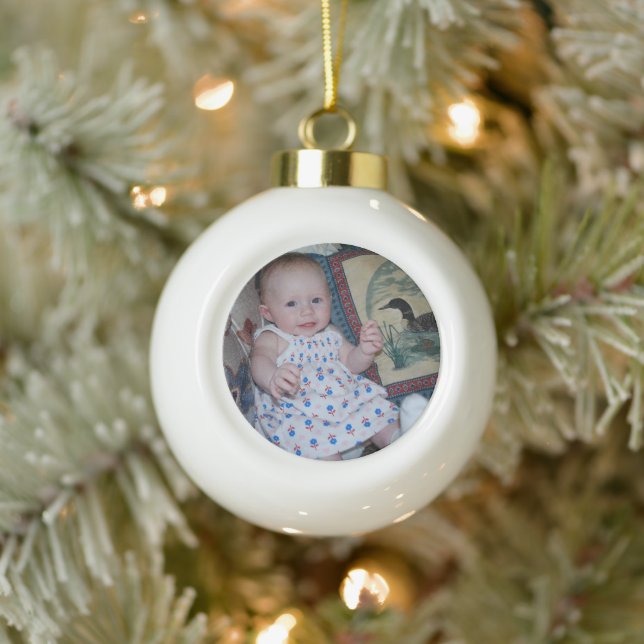 Custom Baby Family Pet Photo Ceramic Ball Christmas Ornament (Tree)