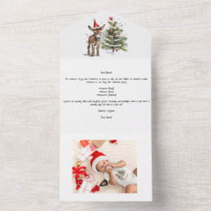 Custom Baby First Christmas Tree and Donkey All In One Invitation