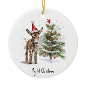Custom Baby First Christmas Tree and Donkey  Ceramic Ornament