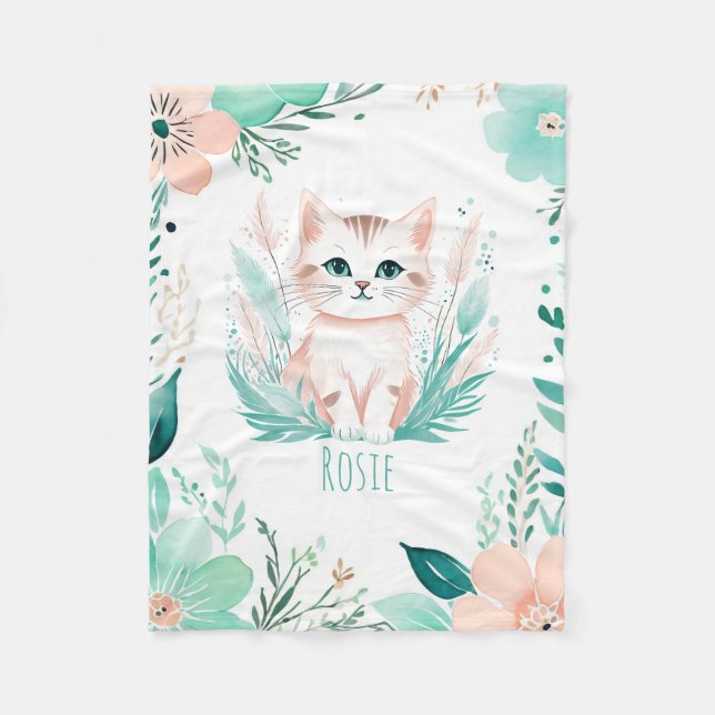Custom Baby Fleece Blanket Boho Kitten Design (Front)