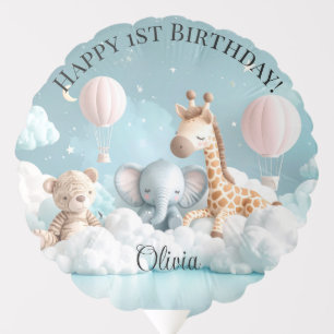 Custom Baby Giraffe & friends Happy 1st Birthday Balloon
