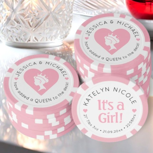 Custom Baby Girl Announcement Personalized Poker Chips (Creator Uploaded)