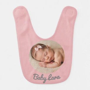Custom Baby Girl Bib – Pink Photo & Name – Minimal