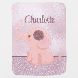 Custom Baby Girl Elephant Cute Rose Gold Glitter Blanket