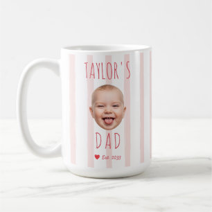 Custom Baby Girl Face Photo Pink Stripes New Dad Coffee Mug