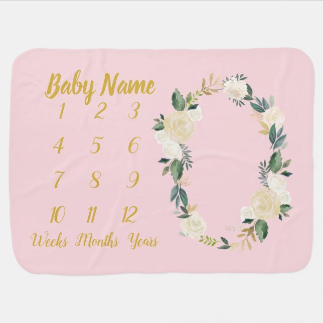 Custom Baby Girl Milestone Baby Shower Blanket (Horizontal)