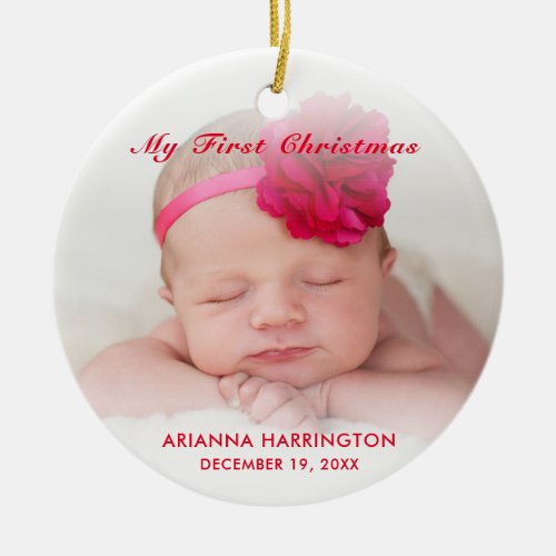 Custom Baby Girl My First Christmas Ornament Red