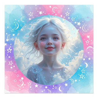 Custom Baby Girl – Pastel Watercolor Stars & Moon Photo Print