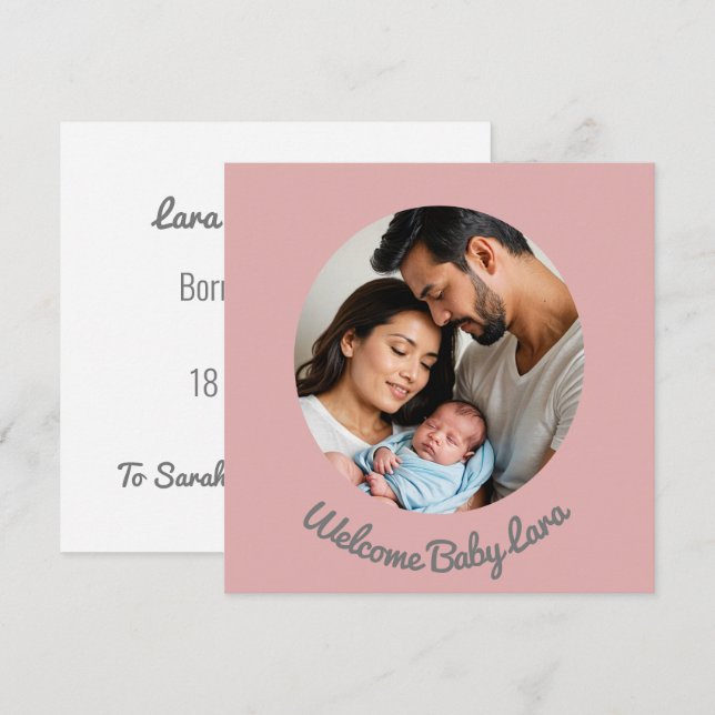 custom baby girl pink, welcome birth announcement (Front/Back)