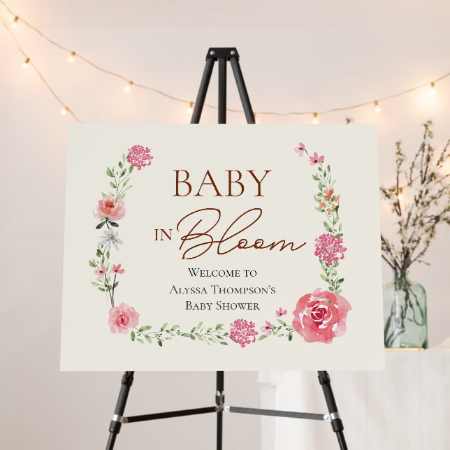 Custom Baby in Bloom flowers Baby shower Welcome Foam Board (In Situ (Stand))