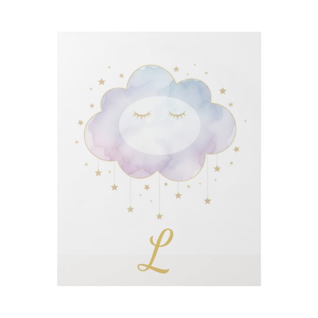 Custom Baby Initial Lavender Watercolor Cloud Nurs Gallery Wrap (Front)