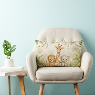 Custom Baby Lion Giraffe and Elephant Jungle Lumbar Pillow