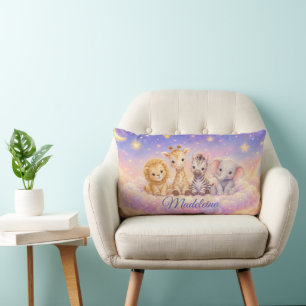 Custom Baby Lion Giraffe Zebra and Elephant  Lumbar Pillow