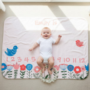 Custom Baby Milestone Blanket with Floral Garden