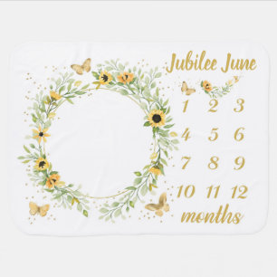Custom Baby Milestone Monthly Blanket, Sunflower  Blanket