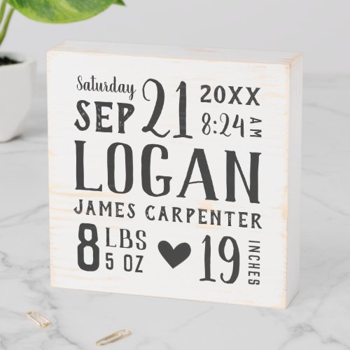 Custom Baby Name and Birth Stats Wooden Box Sign