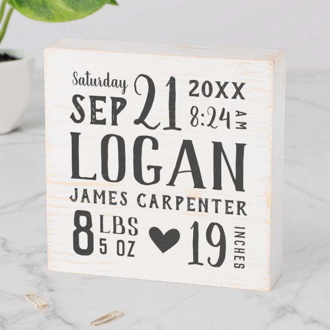Custom Baby Name and Birth Stats Wooden Box Sign (In Situ Horizontal)