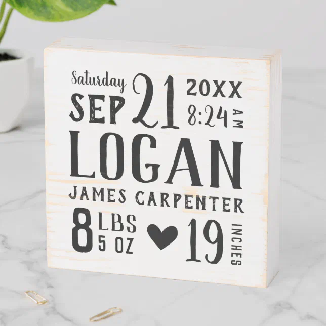 Custom Baby Name and Birth Stats Wooden Box Sign | Zazzle