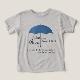 Custom Baby Name and Date under Blue Umbrella Toddler T-shirt