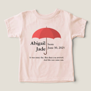 Custom Baby Name and Date under Red Umbrella Toddler T-shirt