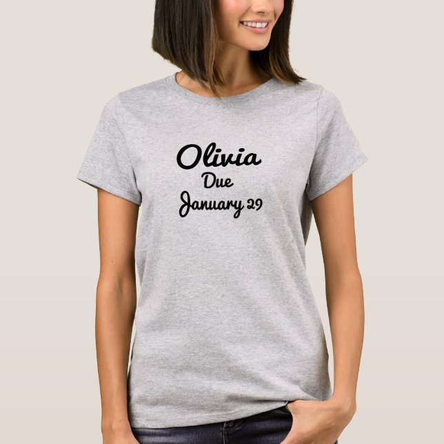 Custom Baby Name and Due Date Maternity Shirt (Front)
