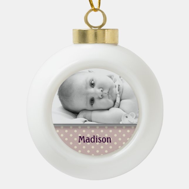 Custom Baby Name and Photo Ball Ornament (Front)
