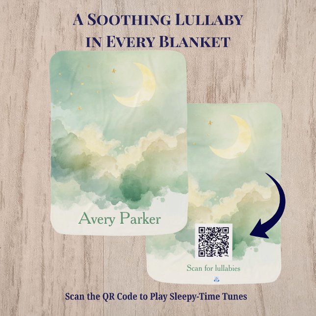 Custom Baby Name Blanket with Lullaby QR Code (Custom-named baby blanket with a QR code link to lullabies. The perfect soothing nursery keepsake!)