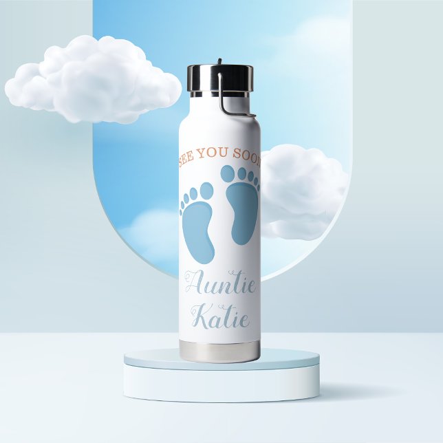 Custom Baby Name Blue Footprints Water Bottle (Creator Uploaded)